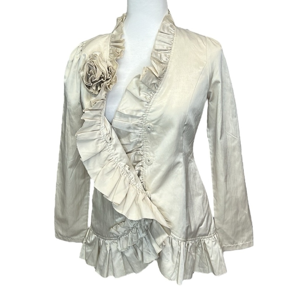 Anthropologie Ryu Cream Sheen Ruffled Jacket - Picture 3 of 7